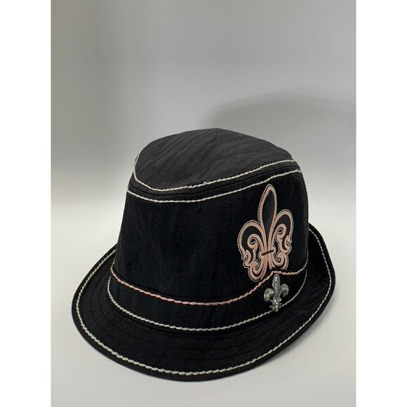 ROCK THE OC LIFESTYLE Women\'s Black Rhinestone Hardware Patch Fedora Hat SZ L/XL main image 5